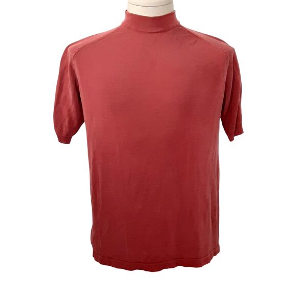 Johnston & Murphy 100% Silk Short Sleeve Sweater Mens S Luxury Knit Brick Red - Picture 1 of 10